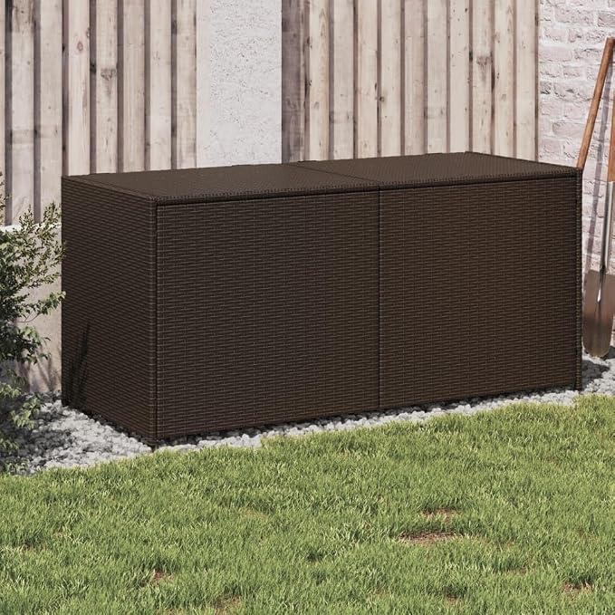 Large Brown PE Rattan Garden Storage Box with Water-Resistant Bag, 283L Capacity Outdoor Storage Container for Cushions and Tools, Durable Patio Furniture Organizer