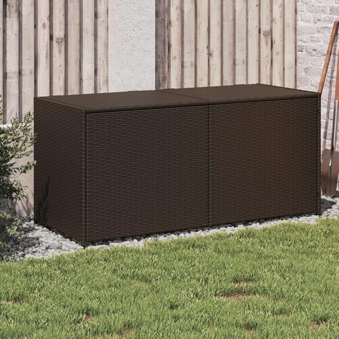 Large Brown PE Rattan Garden Storage Box with Water-Resistant Bag, 283L Capacity Outdoor Storage Container for Cushions and Tools, Durable Patio Furniture Organizer