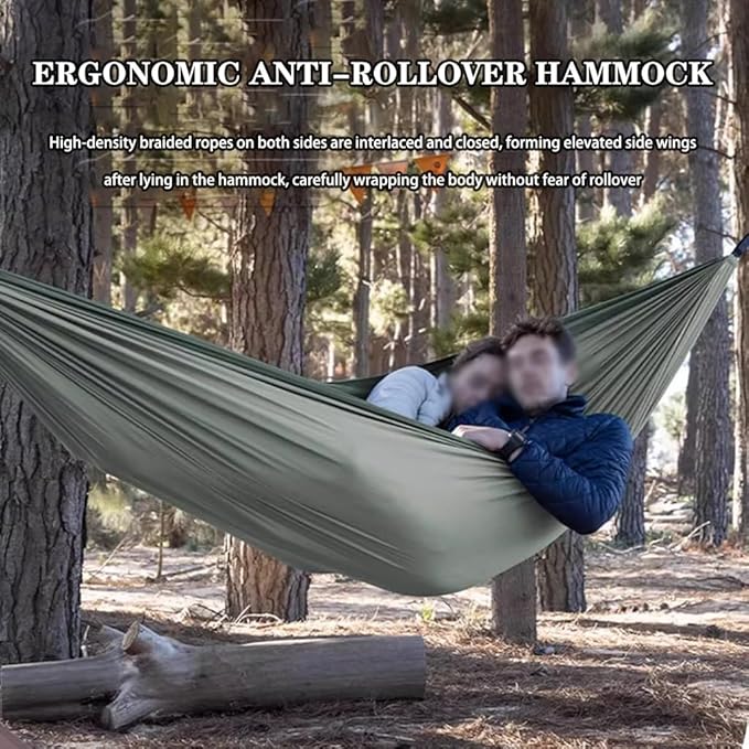 Ultra-Light Single/Double Tree Hammock, Outdoor Portable Thickened Swing, Anti-Rollover/Storage Bag, Holds Up to 180kg/396.8lbs(Bean Green,9.5 * 4.9ft)