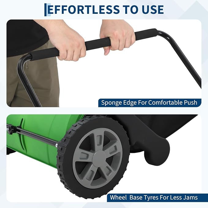 21 Inch Push Lawn Sweeper, Heavy Duty Leaf Collector with Dual Spinning Brushes 3.5 Cu. ft. Mesh Bag, Adjustable Height, Walk Behind Grass Sweeper for Leaves, Pine Needles & Yard Debris