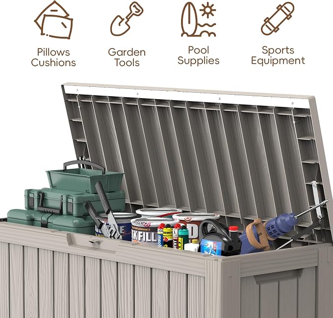 LubanNese Outdoor Storage Box, Waterproof Deck Box, Outdoor Patio Storage Bin, Weatherproof (Grey, 90 Gallon)