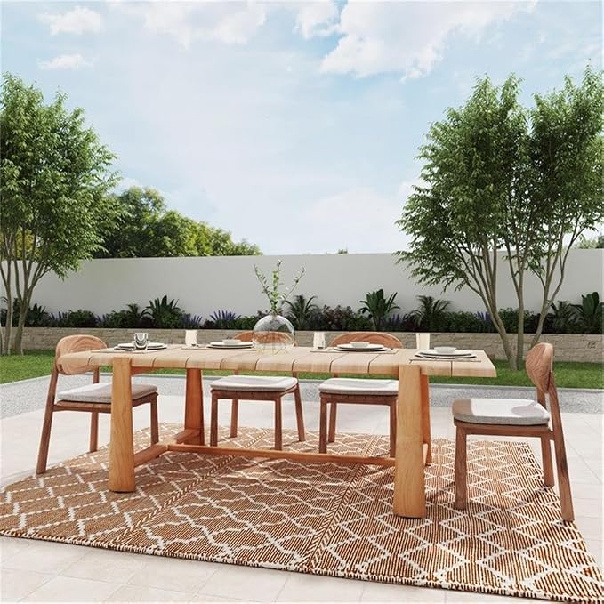 Classic Home Aston 94" Teak Wood Outdoor Dining Table in Natural Tone