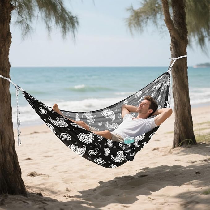 Camping Hammock Outdoor Hammocks for Outside Paisley Black Beach Trees Portable Lightweight with Pockets Tree Straps Indoor