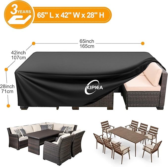 Kipiea Patio Furniture Covers Waterproof Winter, Heavy-Duty Outdoor Furniture Set Covers for Table Chairs, Anti-UV, No Tears or Fading (65" L x 42" W x 28" H)