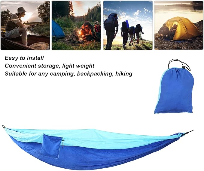 Camping Hammock for 2 Person, Portable Parachute Nylon Hammock, Double Lightweight Backpacking Hammock with Mountaineering Buckles, 300 x 200 cm for Outdoor Camping (Blue Sky and Blue)