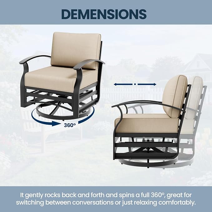 Aluminum Outdoor Patio Furniture Set,6 Pieces 5 Seats Patio Conversation Sets with 45" Propane Fire Pit Table,Metal Furniture Set with 2 Swivel Rocking Chairs & 2 Ottomans,Sand