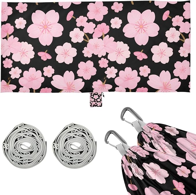 Pink Japanese Zephyr Cherry Blossoms 330lb Capacity Hammocks Rope Hammock for Patio Backyard Lounge Base hamaca con Base para adultos