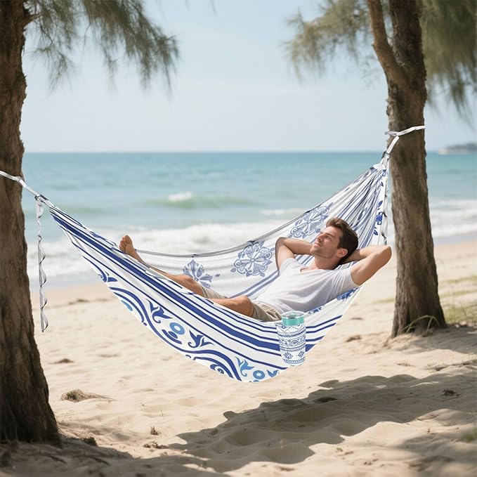 Seamless Borders 330lb Capacity Camping Hammocks with Tree Straps Cloth Hammock for Outside Patio Backyard Poolside hamaca para acampar