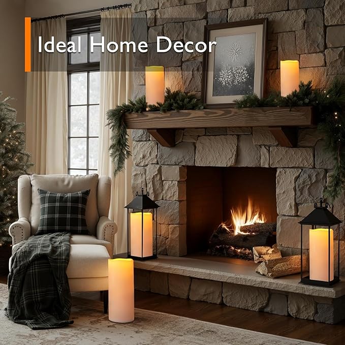 Homemory 12" x 5" Large Waterproof Outdoor Flameless Candles with Remote Control and Timer, Battery Operated Flickering LED Pillar Candles for Outdoor Larterns, Porch, Long Lasting, Set of 4
