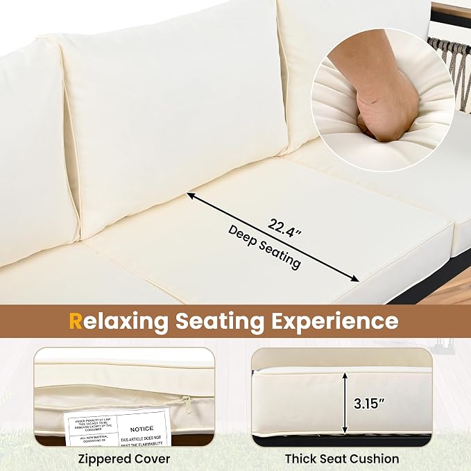 4 Pieces Outdoor Sectional Sofa Set 5-Person Patio Seating Group Outdoor Conversation Set with Cushions and a Coffee Table for Patios, Gardens,or Balcony (Beige#30)