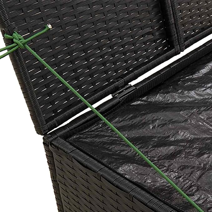 Gecheer Outdoor Storage Box, Water-Resistant Medium Garden Storage with PE Rattan Material, Black Poly Rattan Deck Box for Patio Furniture and Cushions