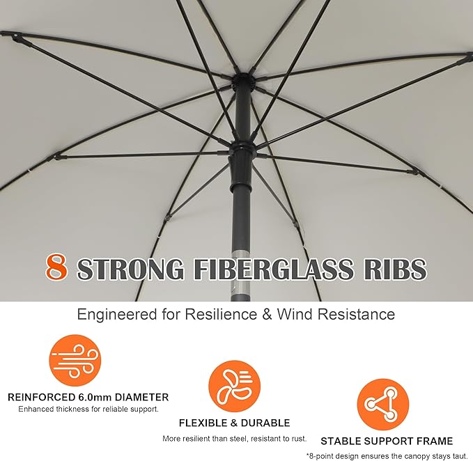 Blissun 6.5ft Patio Umbrella with Push Button Tilt & Height Adjustable, UV50+ Sun Protection with Sturdy Fiberglass Ribs & Iron Pole, Market Umbrella for Outdoor Table Garden Backyard Beach