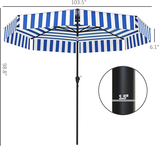 Outsunny 8.6FT Patio Umbrella, UPF 30+ Outdoor Market Umbrella, 2-Tier Vented Patio Table Umbrella with Crank 8 Ribs, Tiltable Porch Umbrella for Garden Deck Poolside, Navy Blue