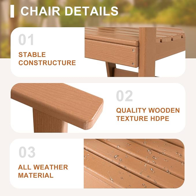 FUNBERRY Outdoor Dining Chairs Set of 4, HDPE Patio Chairs for Outside | Wood-Grain, HDPE All Weather, No Rot or Rust or Crack, UV Fade Shield, 330LBS Weight Capacity, Easy-Clean for Outside