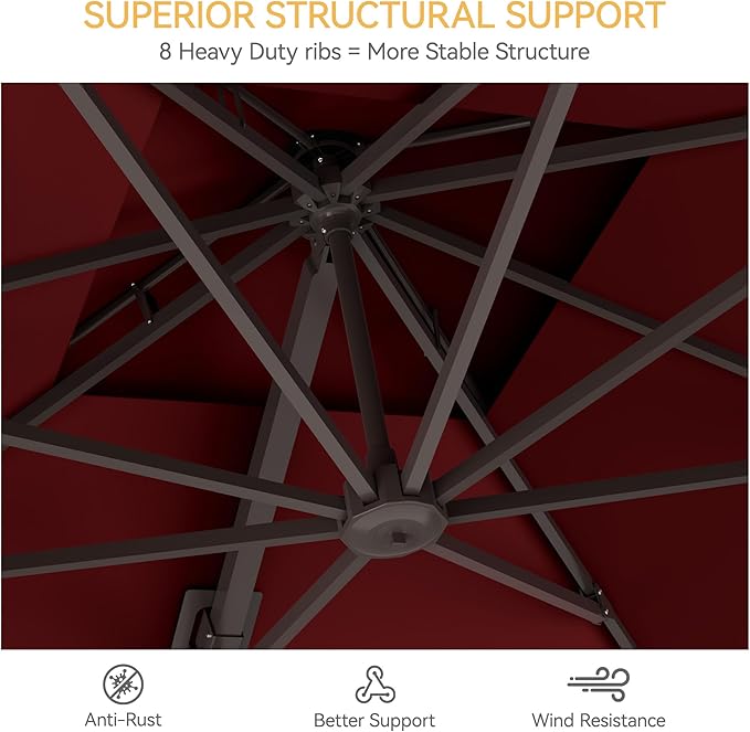 10x10 FT Patio Umbrella with Base, Large Cantilever Double Top Heavy Duty Offset Umbrellas with 360° Rotation, Outdoor shade for Garden Deck Pool, Red