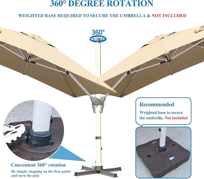 LKINBO 10x13 FT Rectangle Cantilever Umbrella with Cross Base, Heavy Duty Large Patio Umbrella 360 Degree Rotation Outdoor Offset Umbrella with Easy Tilt & Crank for Pool Deck Backyard, Khaki