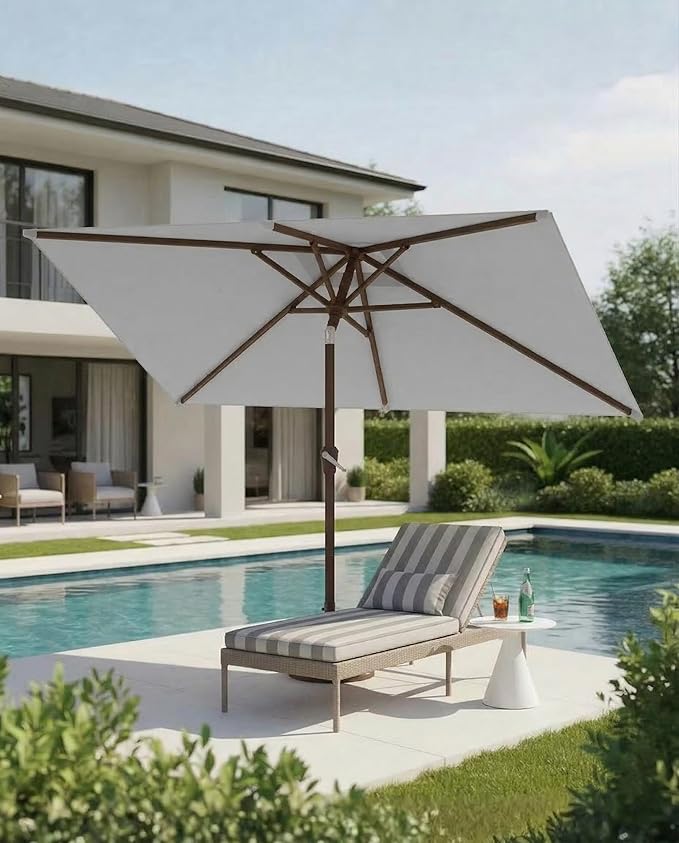 6.5x10FT Patio Umbrella, Outdoor Umbrella with Push Button Tilt and Crank, 8 Sturdy Ribs, UV Protection & Waterproof Market Umbrella for Pool, Backyard, Beach,Deck (Light Gray)
