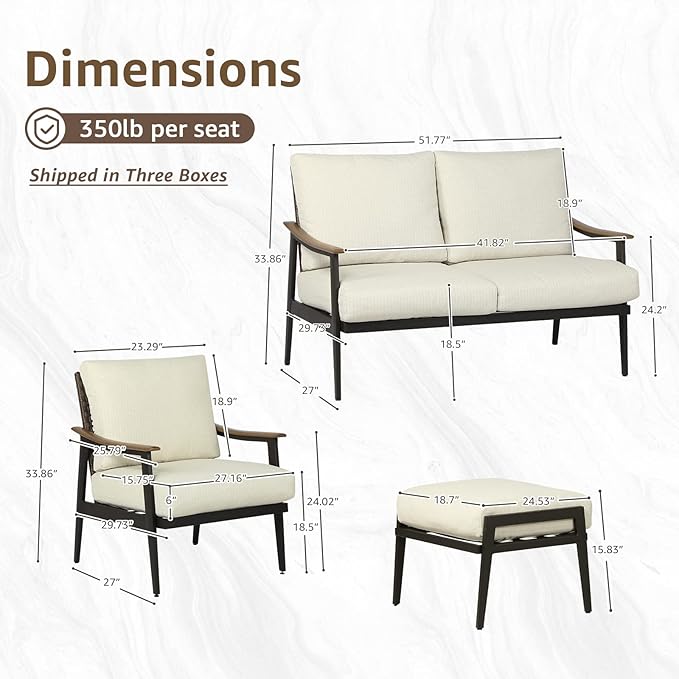 NATURAL EXPRESSIONS 5 Pieces Patio Furniture Set, Outdoor Furniture Sofa Sectional Modern Metal Patio Conversation Set with High Back Wicker Backrest & Loveseat for Balcony, Backyard, Deck, Porch