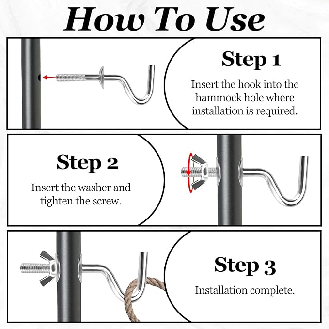 4 Pieces Hammock Hooks Heavy Duty, Fit 3/8'' (9.5 MM) Metal Hammock Replacement Hooks Mount 1-1/4'' to 2'' Long Holes Stand Bracket Accessories Wall Hardware Indoor Outdoor