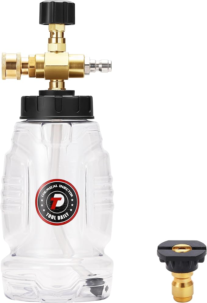Tool Daily Chemical Injector for Pressure Washer, Adjustable Chemical Injector Bottle with Straw, Black Soap Nozzle, 1/4” Quick Connect, 3600 PSI