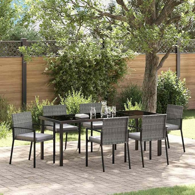 6-Piece Outdoor Dining Set, Grey Powder-Coated Steel Patio Furniture, Modern Garden Table and Chairs for Backyard, Deck, and Porch