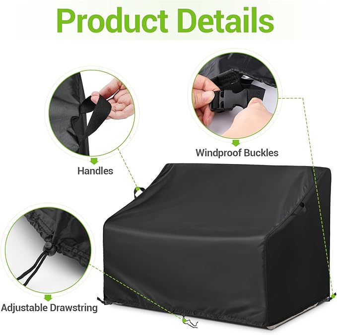 Kasla Patio Double Chair Cover, Waterproof Heavy Duty Cover for Outdoor Loveseat & Glinder Bench & Papasan Rocking Chair & Outdoor Couch & Outside Sofa (Black, 80"L×38"W×35"H)
