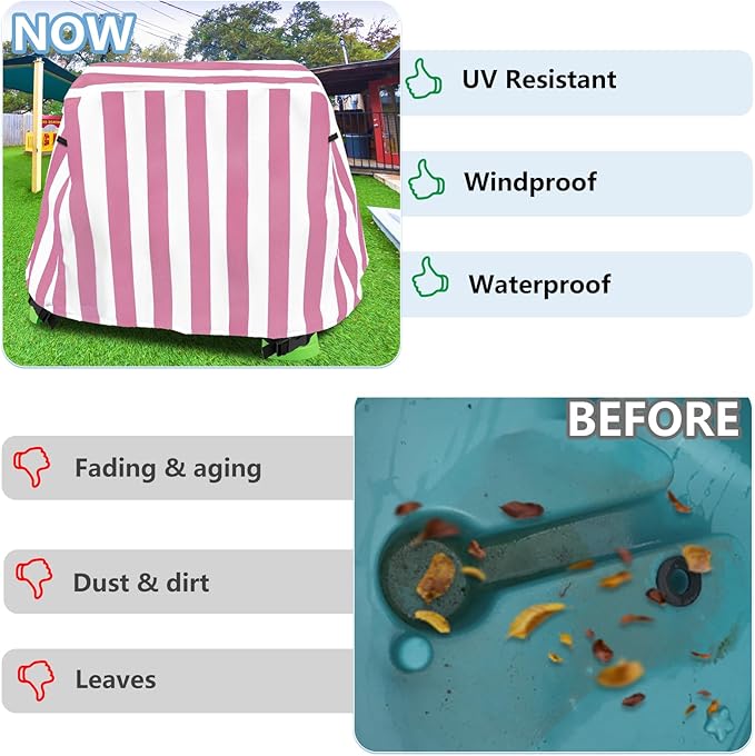 Kids Water Table Umbrella and Cover, Heavy-Duty 600D Waterproof Anti-UV Dustproof Water Table Cover with Umbrella, Compatible with Step2 Rain Showers Splash Pond Water Table, Pink
