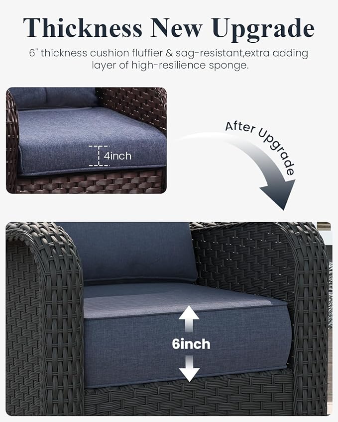 LayinSun 9 Piece Wicker Outdoor Furniture Set with 6-inch Comfy Cushions, High Back Patio Furniture Set with Swivel Rocking Chairs and Side Table