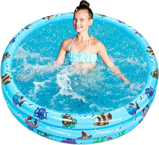 Inflatable Baby Kiddie Pools, 3 Rings Round Swimming Pool, Toddler Fun Water Swim Beach Floaties Toys, Kids Fishing Pond Ball Pit Pool, Small Infant Pool (Blue, 47 inch)
