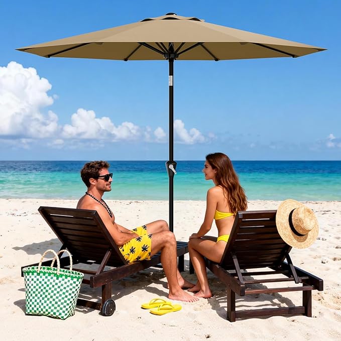 Garvee 9FT Patio Umbrella - Outdoor Table Umbrella with Smooth Crank Lift, Push Button Tilt and 8 Sturdy Ribs - Market Umbrella UV Protection Waterproof for Pool, Deck, Yard, Garden