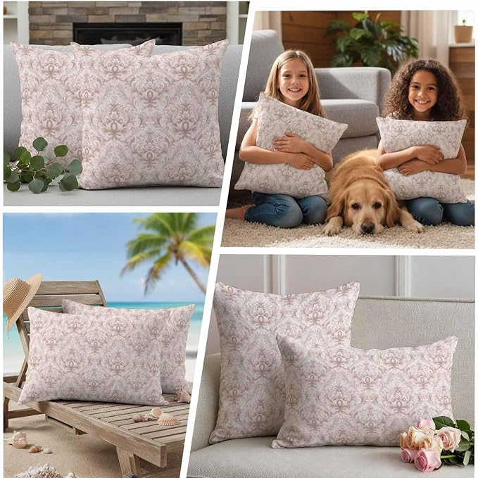 Vintage Baroque Waterproof Outdoor Pillow Covers Set of 2 Home Decor, Country Abstract Scroll Floral Printed Pillowcase Patio Pillow Covers for Couch Bench Furniture Garden 20x20in