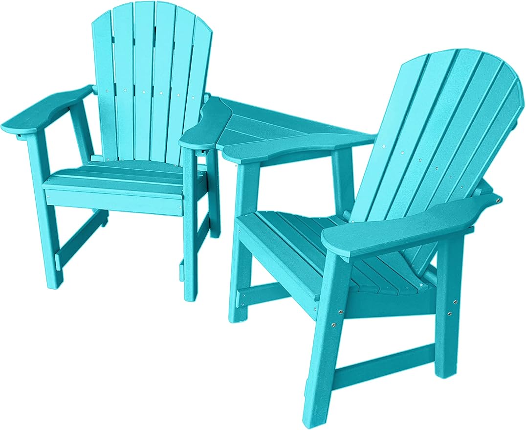 Phat Tommy 2 Chair Dining Table Set - Poly Outdoor Furniture - Small Patio Dining Set for Apartment Balcony Furniture, Recycled Poly Lumber Chairs and Table, Teal