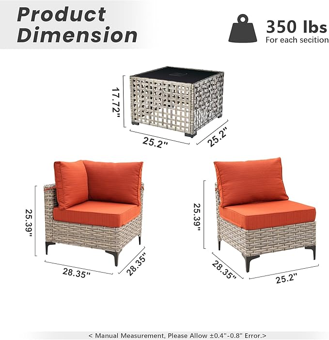 Outdoor Patio Furniture Sets,7 PCS Patio Conversation Set Outside Rattan Sectional Sofa with Coffee Table Fit Backyard Porch Garden Poolside Balcony