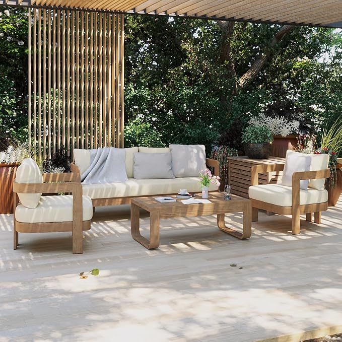 4 Piece Patio Furniture Set Aluminum Outdoor Conversation Sofa Set with Water Resistant Thick Cushions Outdoor Lounge Furniture for Patio, Balcony, Deck, Poolside