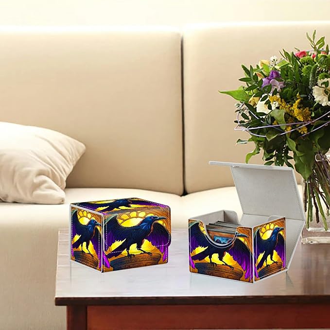 Card Deck Box for MTG, Cards Storage Box Fits 120+ Sleeved, Leather Small Size Strong Magnetic Closing Card Case for Board Games Magic TCG CCG Baseball Collection, Eagle With Purple Wings