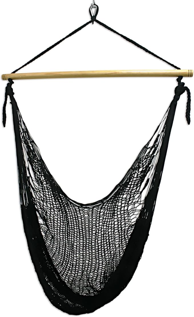 NOVICA Artisan Handmade Hammock Swing Black Nylon Chair Mexico Solid [55in H x 39in W x 39in D] ' Caribbean Nights'