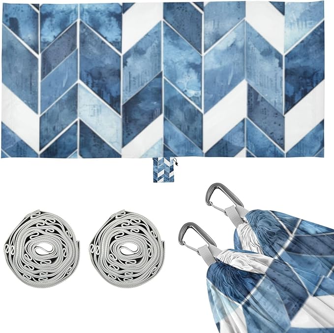 Geometric Blue White Pattern 330lb Capacity Outdoor Hammocks with Tree Straps Portable Hammock for Outside Beach Patio Garden hamacas para Patio