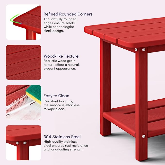 nevilywood 2-Tier End Table, HDPE Whether resisted, Red