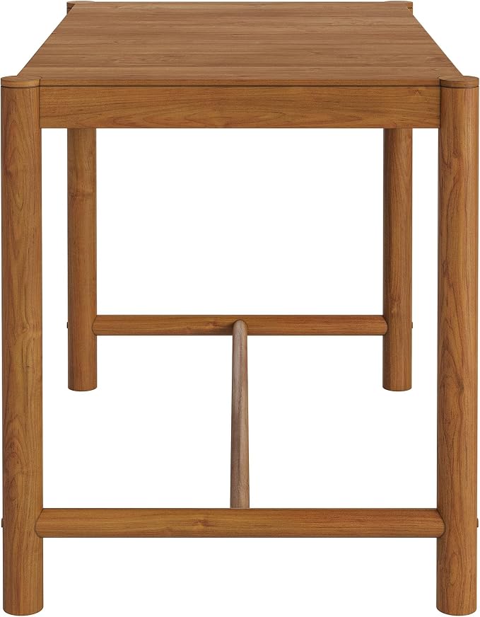 Modway Eleni 56-Inch Outdoor Teak Wood Bar Table in Natural – Rectangular Patio Bar Table with Slatted Top for Patios, Decks, Or Gardens
