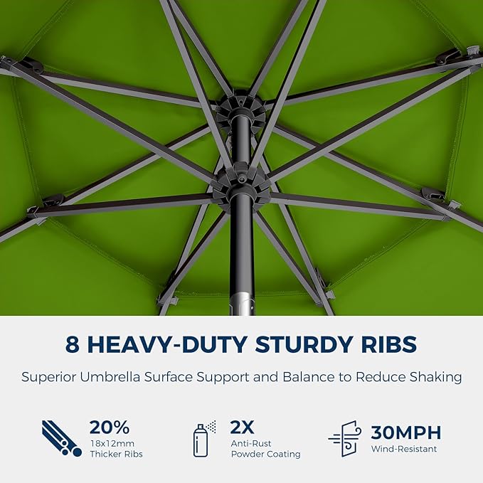 HOMSHADE 9FT 3-Tiers Outdoor Patio Umbrella with 5-Year Fade Resistant,Vented Outdoor Commercial Market Umbrella with UPF50+ UV Protection & Push Button Tilt and Crank for Pool,Backyard(Apple Green)