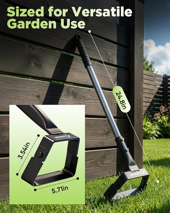 Saker Mini Stirrup Hoe for Precision Weeding, Garden Hula Hoe Tool with Hollow Trapezoid Blade for Raised Beds, Greenhouse & Small Spaces