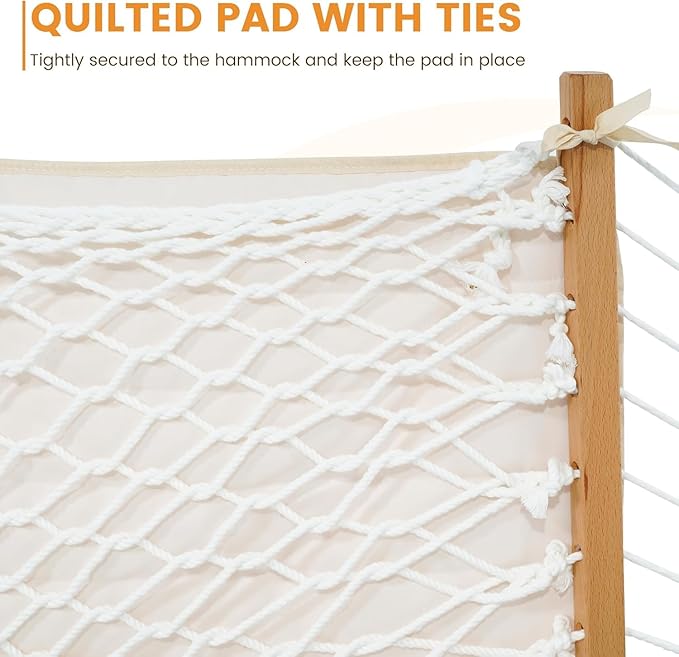 Lazy Daze Hammocks 2 Person Hammock Pad and Pillow Set, Double Polyester Quilted 78" x55" Replacement Pad for Rope Hammock, Cream