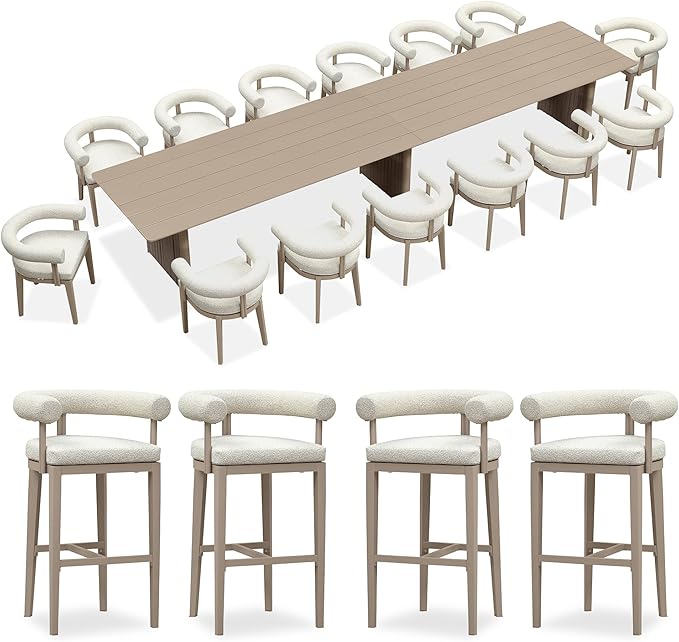 PURPLE LEAF Patio Dining Set 15 Pieces Luxury Modern Conversation Set with Bar Height Stools Aluminum Large Rectangle Dining Table and Chairs with Olefin Cushion Outdoor Furniture Set for Garden Deck