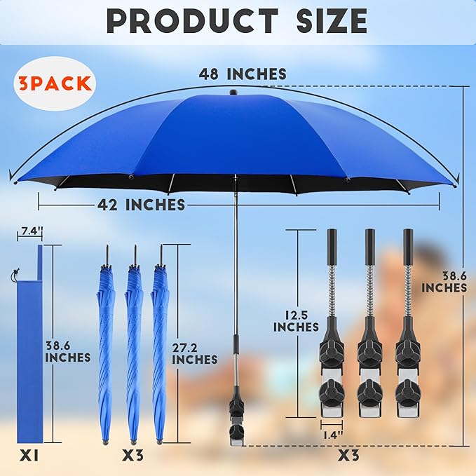 Beach Umbrella, 360 ° Chair Umbrella with Clamp, UPF50+ Shade for Beach, Sand, Patio, Yard (Not Includ Chair)