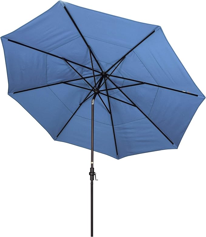 California Umbrella 11' Round Aluminum Market Umbrella, Crank Lift, Collar Tilt, Forest Blue