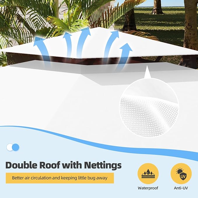 MELLCOM 10'x13' Outdoor Gazebo for Patio, White, Heavy Duty Party Tent with Double Roofs, Outdoor Canopy with Curtains and Nettings for Deck, Lawn and Backyard