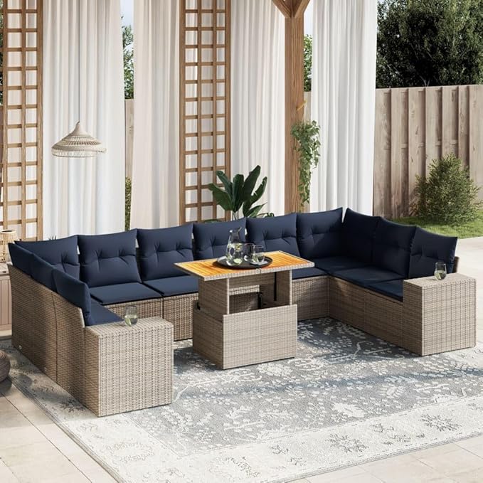 vidaXL Patio Sofa Set with Cushions 11 Piece, Outdoor Sectional Sofa Couch, Patio Conversation Set for Garden Backyard, Gray Poly Rattan