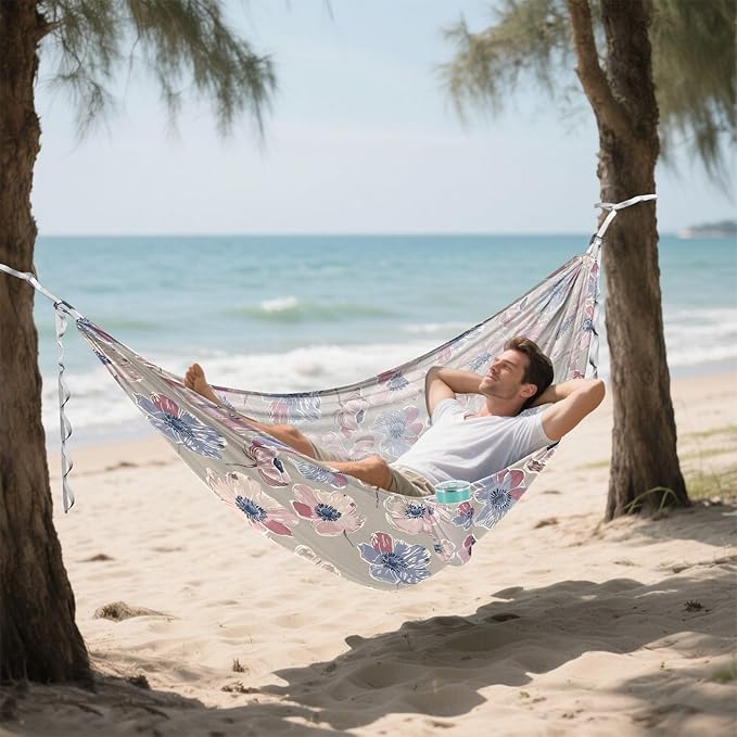 Camping Hammock Outdoor Hammocks for Outside Flower Anemone Beach Trees Portable Lightweight with Pockets Tree Straps Indoor Small