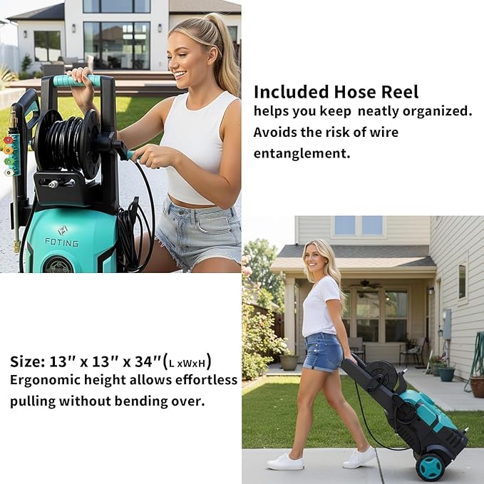 2026Upgraded Pressure Washer 5000PSI with Adj-8-Level Touch Screen, 34" Tall Power Washer, 4 Quick Connect Nozzles, Inlet Hose&Filter&500mlFoam Cannon for Cars/Fences/Driveways/Home Cleaning, Green
