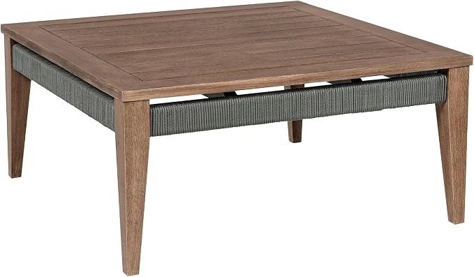 Armen Living Orbit Square Outdoor Patio Coffee Table in Weathered Eucalyptus Wood